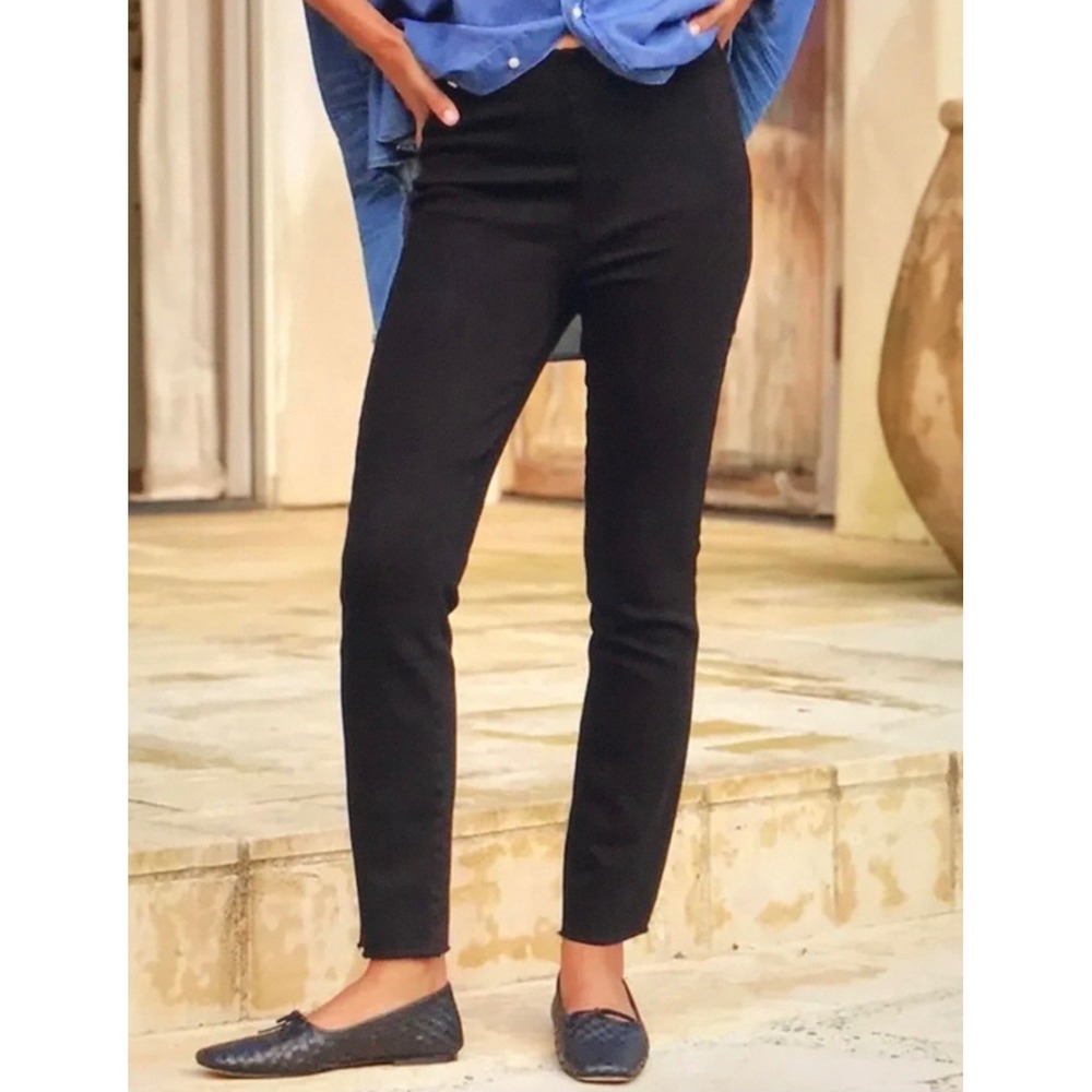Frank & Eileen Illusion 01 Pants Women 29 Black Raw Hem Pull On Elastic Waist